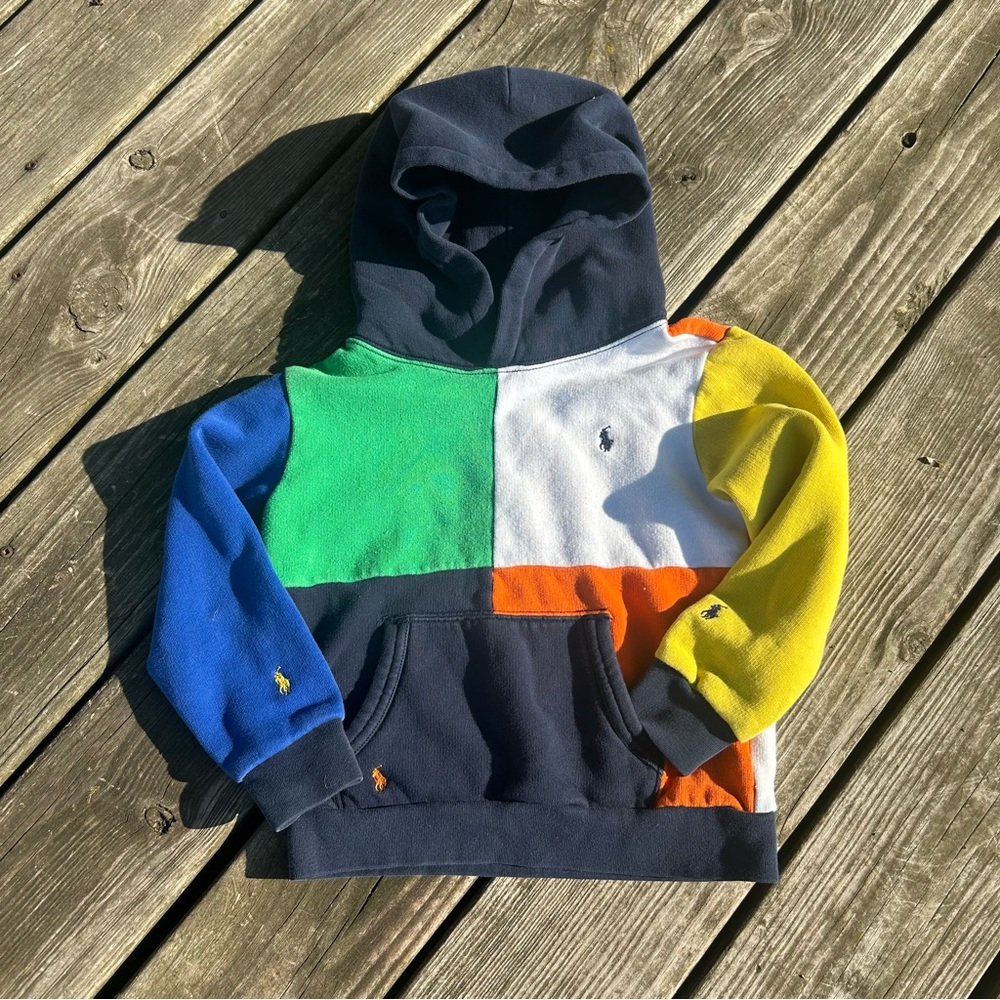 Polo Ralph Lauren Boys Orange MultiColorblock Pullover Hoodie Size 6